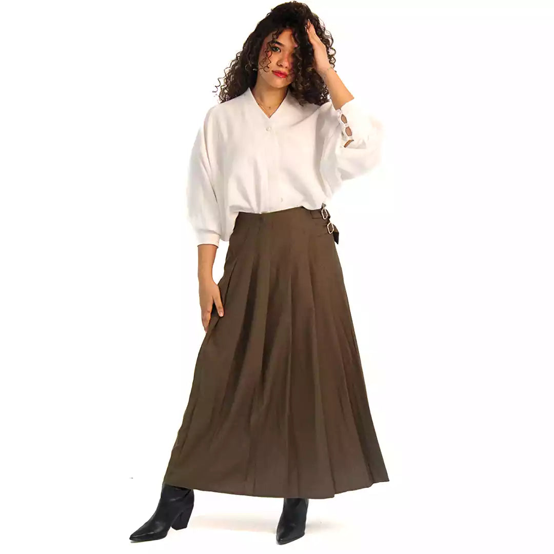 Belt pleated skirt