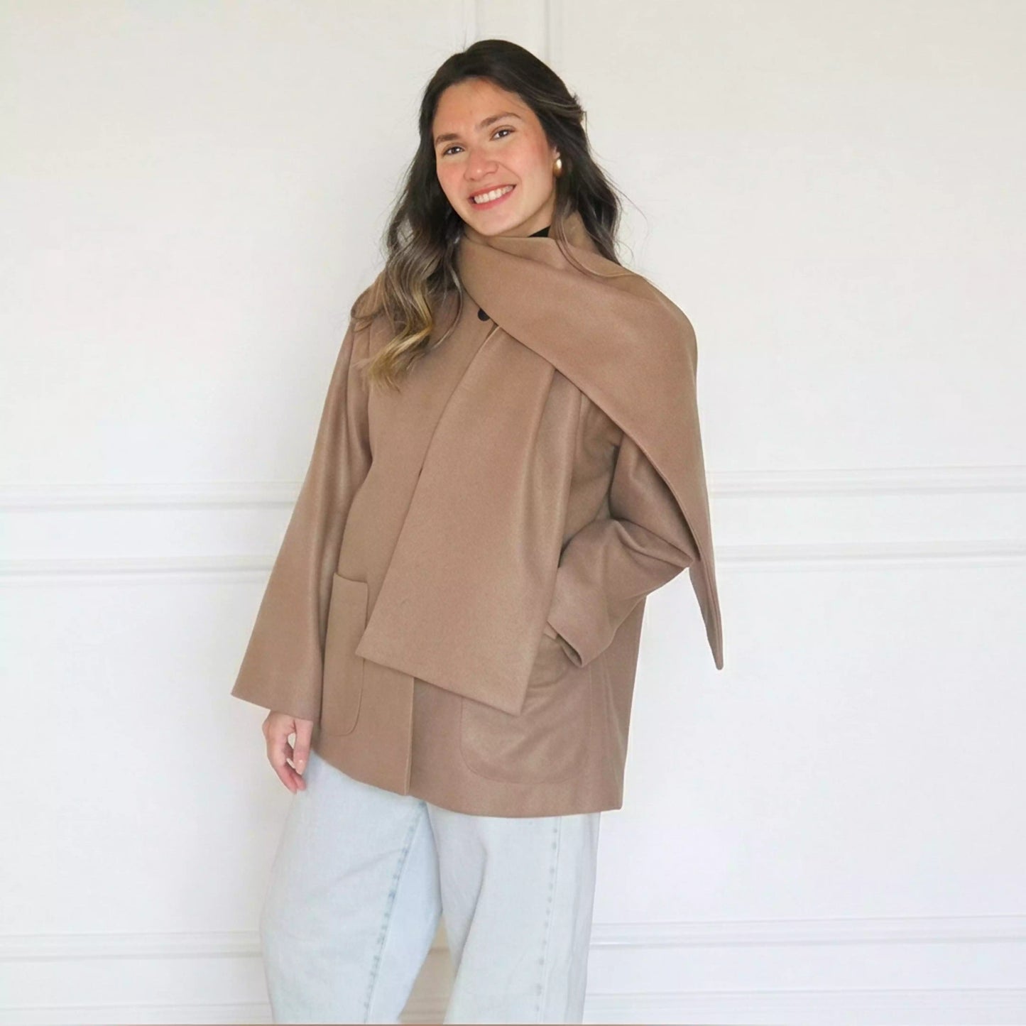 Jacket with scarf Beige