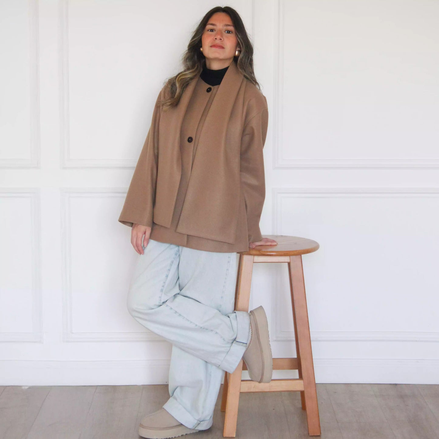 Jacket with scarf Beige