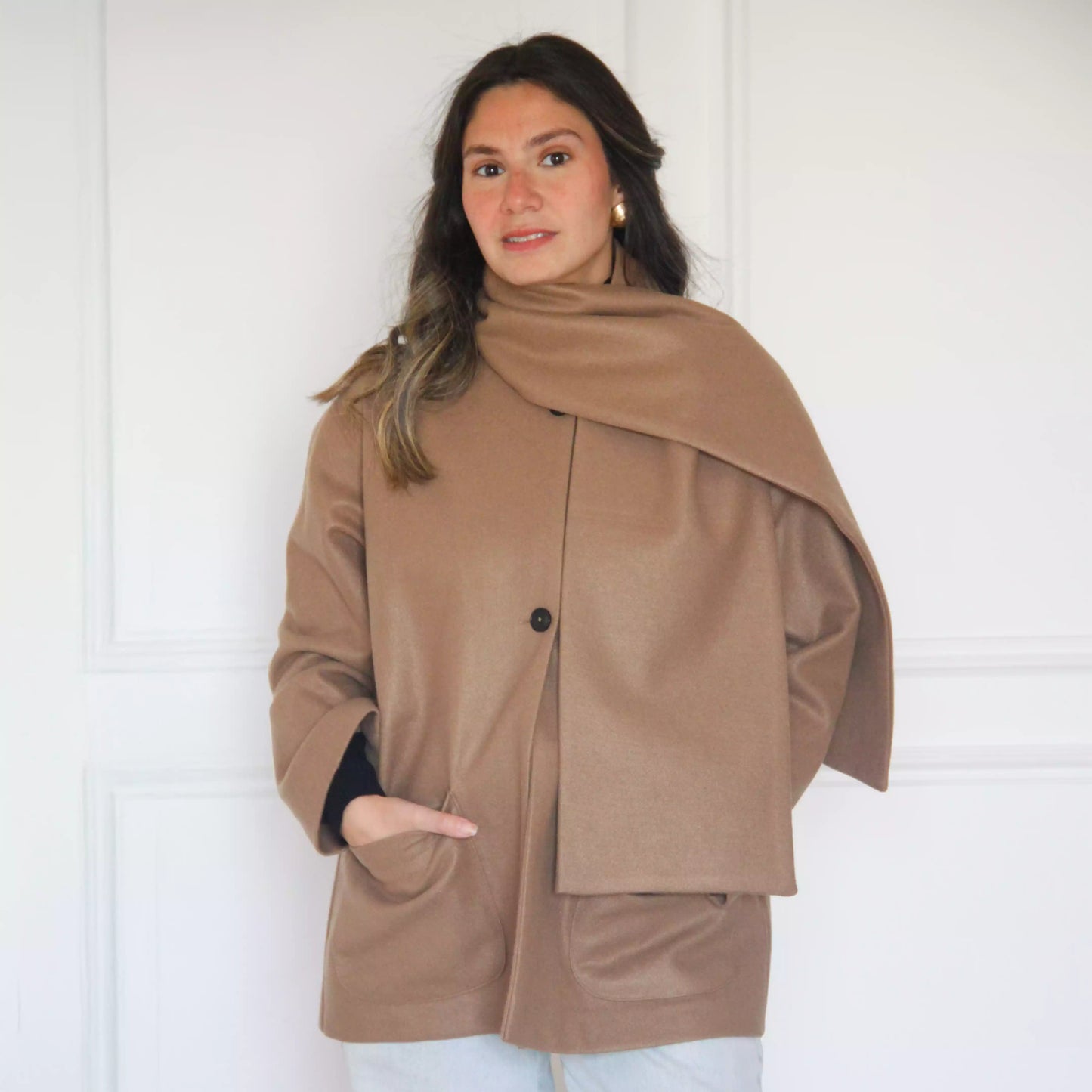 Jacket with scarf Beige