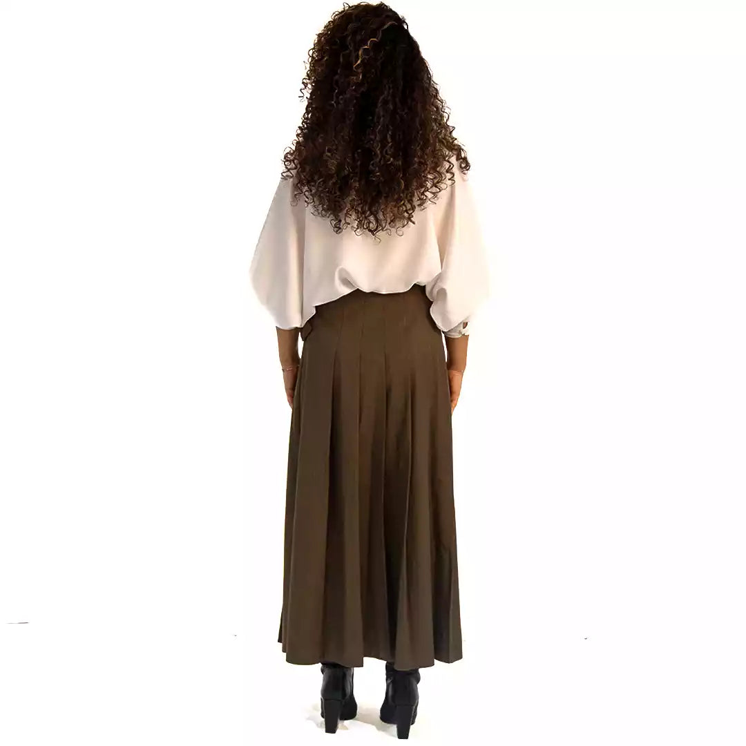 Belt pleated skirt