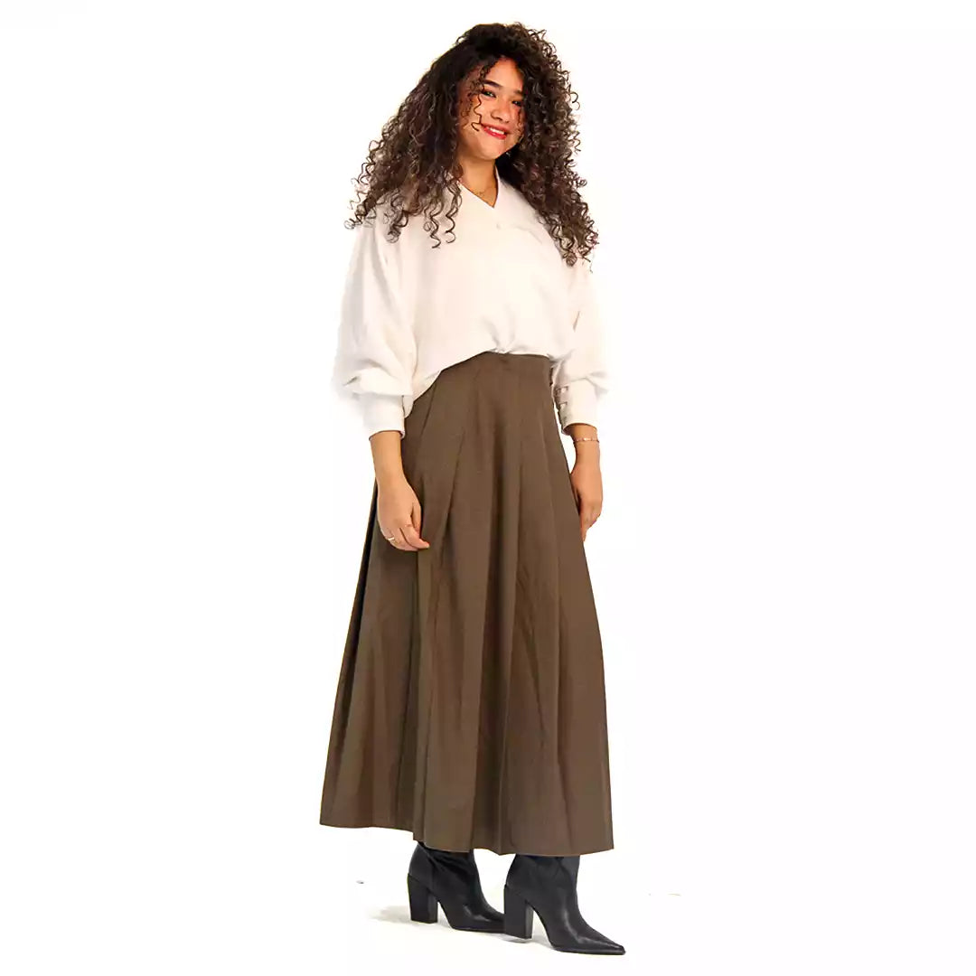 Belt pleated skirt