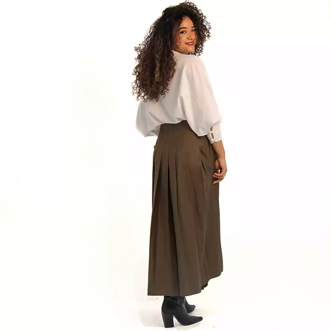 Belt pleated skirt